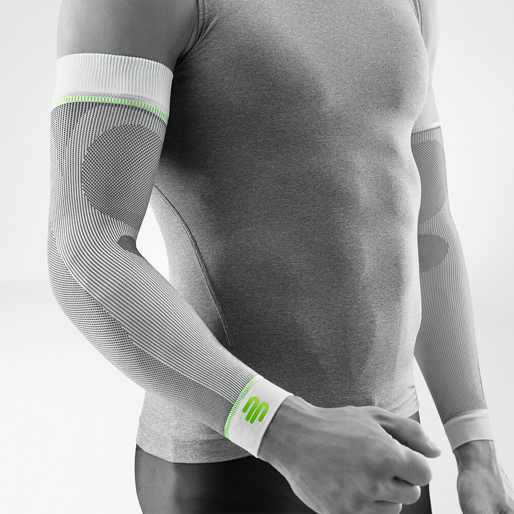 Image of White Sports Compression Sleeves Arm