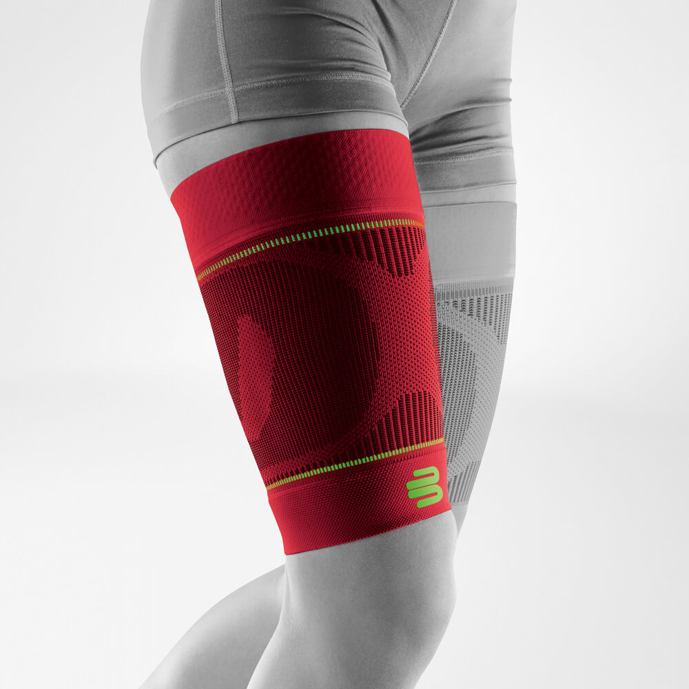 Image of woman putting on the Compression Sleeves Upper Leg