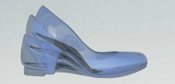 Flexing motion that a shoe makes while walking. Image depicting the flex that occurs in a shoe while walking.