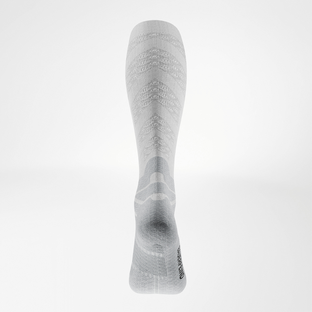 Posterior of the white Run Performance Compression Socks.