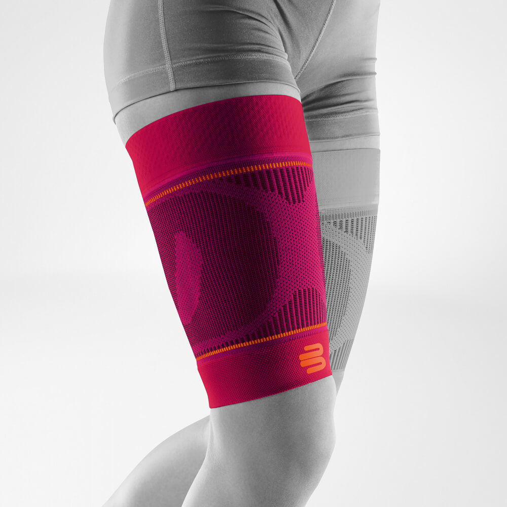Image of woman putting on the Compression Sleeves Upper Leg