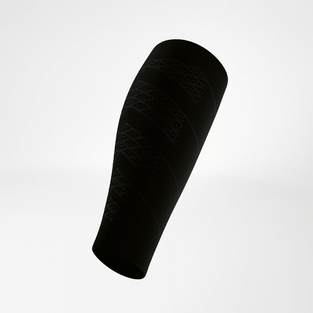 Posterior of the black Run Performance Compression Sleeves for the calves.