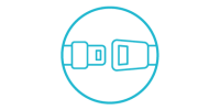 Fasten seat belt graphic. Minimalist blue neon outline of eyeglasses on a dark background
