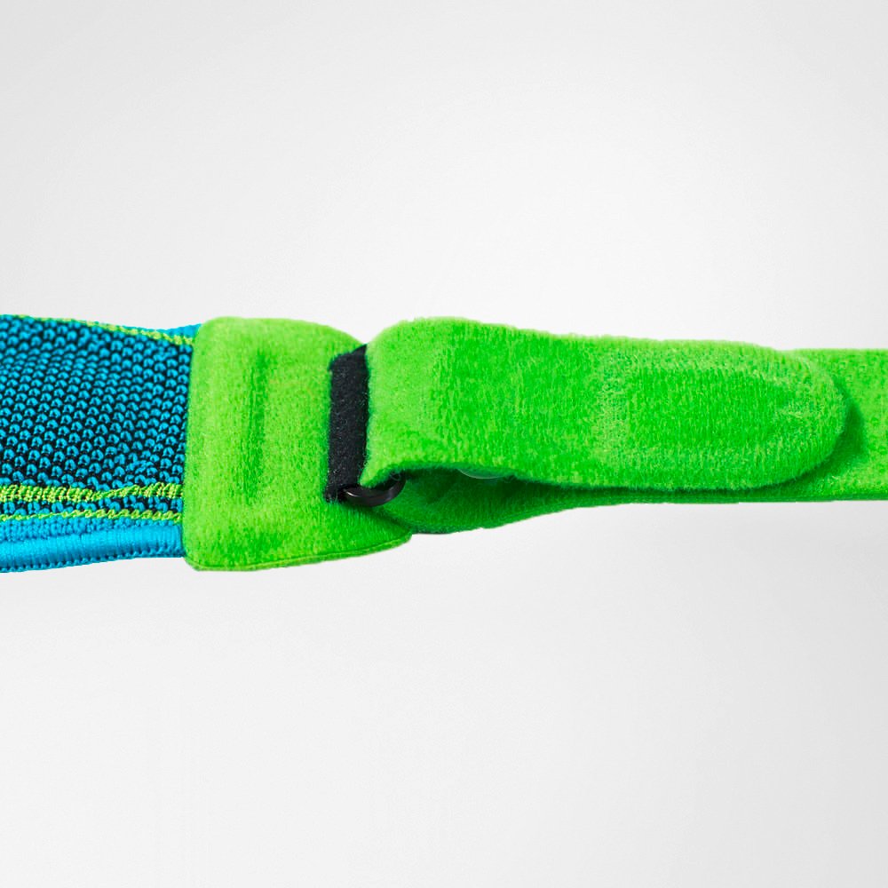 Close-up of a rivera patellar tendon strap for pain relief and knee stabilization.