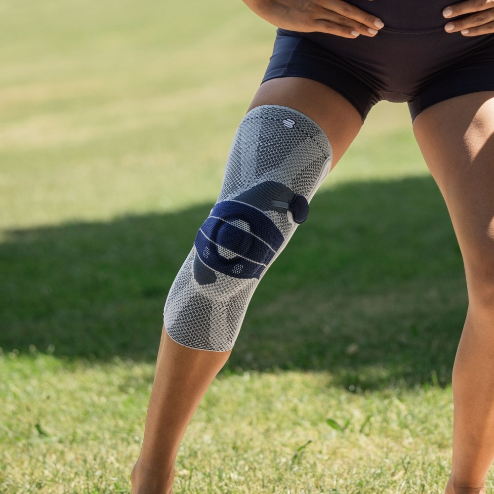 Woman wearing Bauerfeind's GenuTrain P3 for patellar tracking disorders.