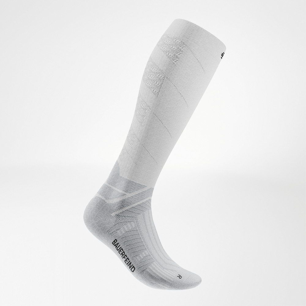 Side of the white Run Performance Compression Socks.