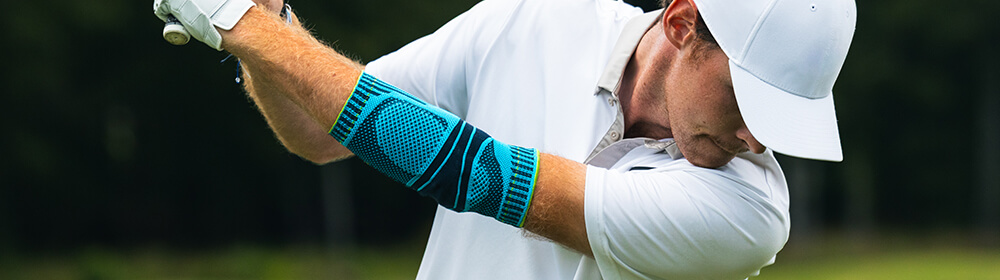 The Sports Elbow Support provides targeted compression to relieve golfer's elbow pain.
