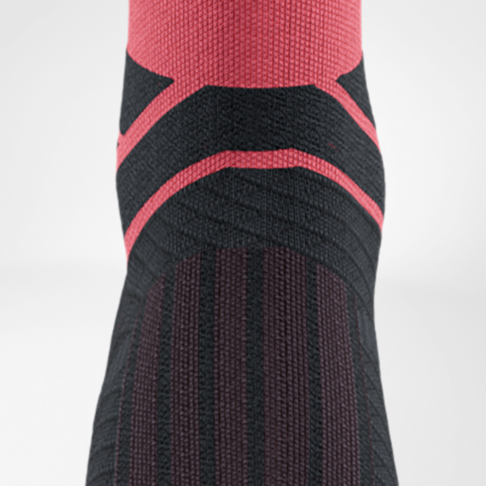 Ventilation zone of the coral Run Performance Mid-Cut Socks.