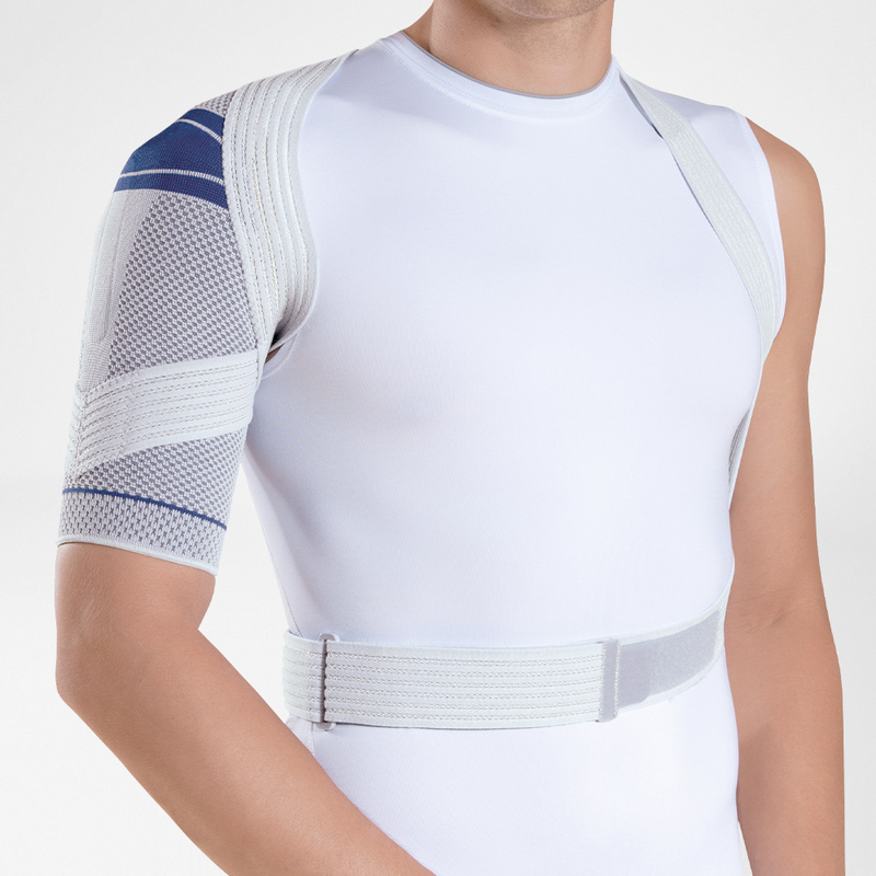 Man wearing Bauerfeind's OmoTrain shoulder brace.