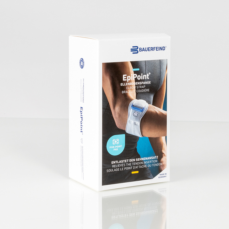 Product packaging used for the EpiPoint. Image of the product packaging used for Bauerfeind's EpiPoint elbow strap.