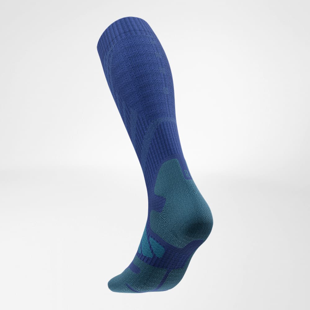 Outdoor Merino Compression Socks Ocean Blue Back Angle Image of Outdoor Merino Compression Socks Ocean Blue Back Angle