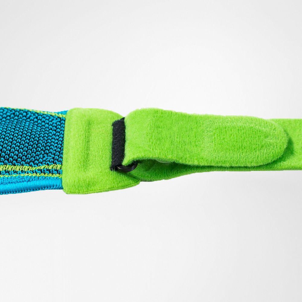 Close-up of a rivera patellar tendon strap for pain relief and knee stabilization.
