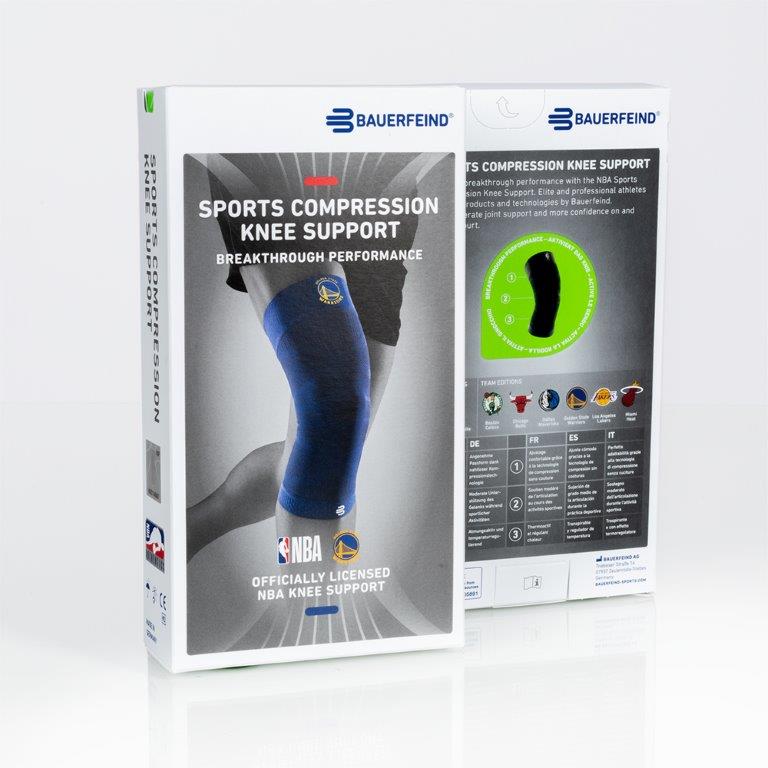 High-Performance Knee Brace with Miami Heat Logo for Athletes Athlete wearing a black knee brace with Miami Heat logo.