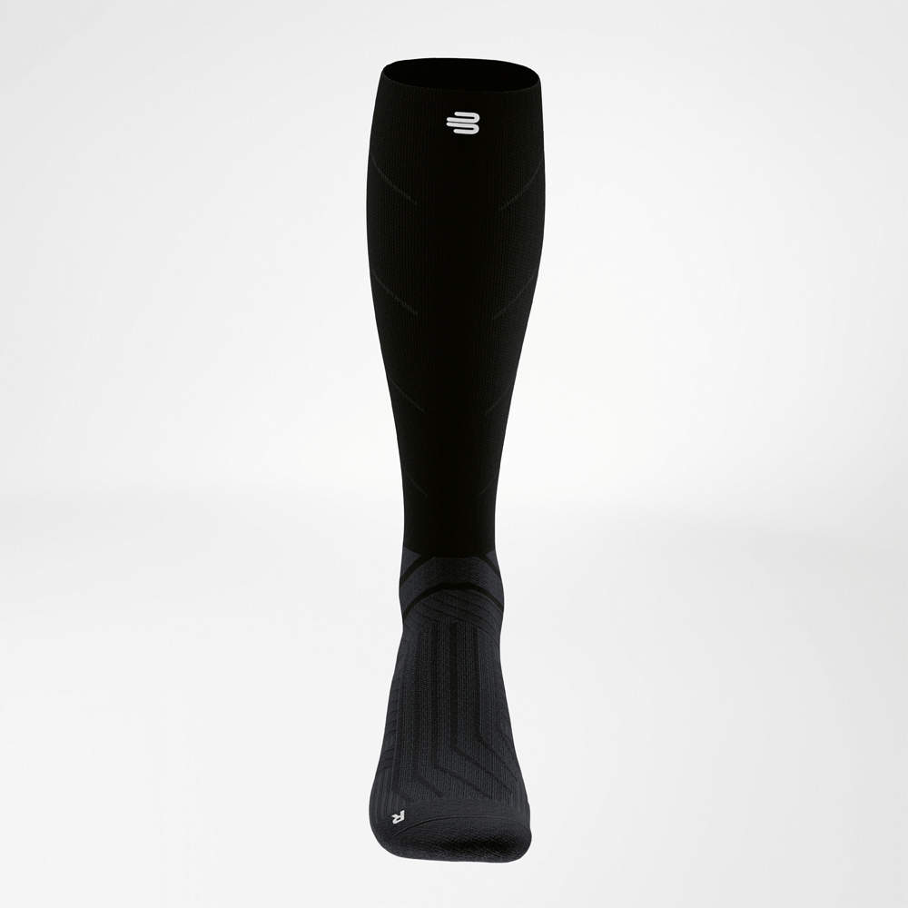 Anterior of the black Run Performance Compression Socks.