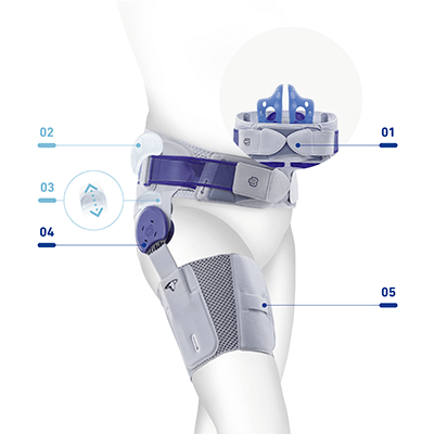 Details of the CoxaTrain hip brace. Graphic explaining the details of Bauerfeind's CoxaTrain hip brace.