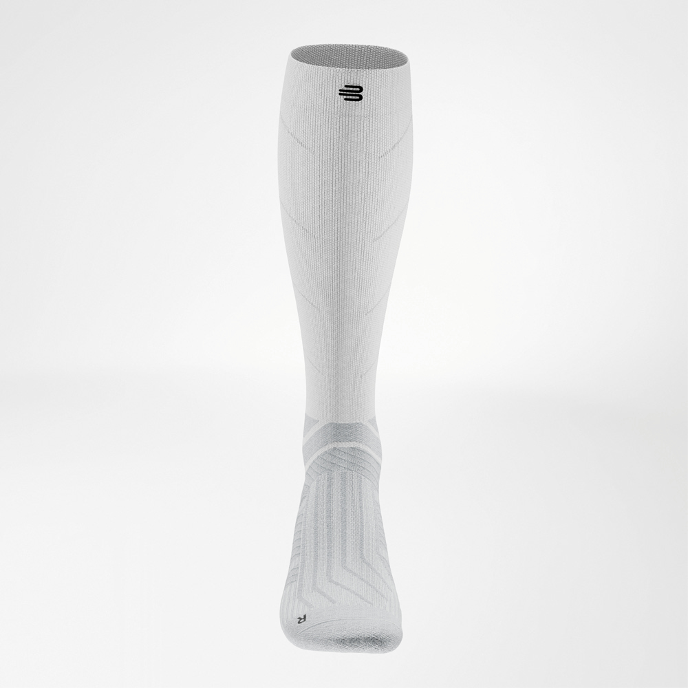 Anterior of the white Run Performance Compression Socks.