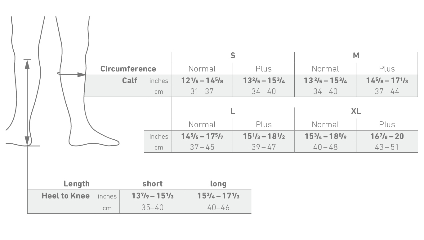 Size chart image for VenoTrain business