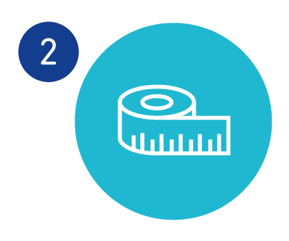 Perfect Fit Sizing System Graphic icon of a measuring tape to illustrate Bauerfeind's perfect fit measuring system.